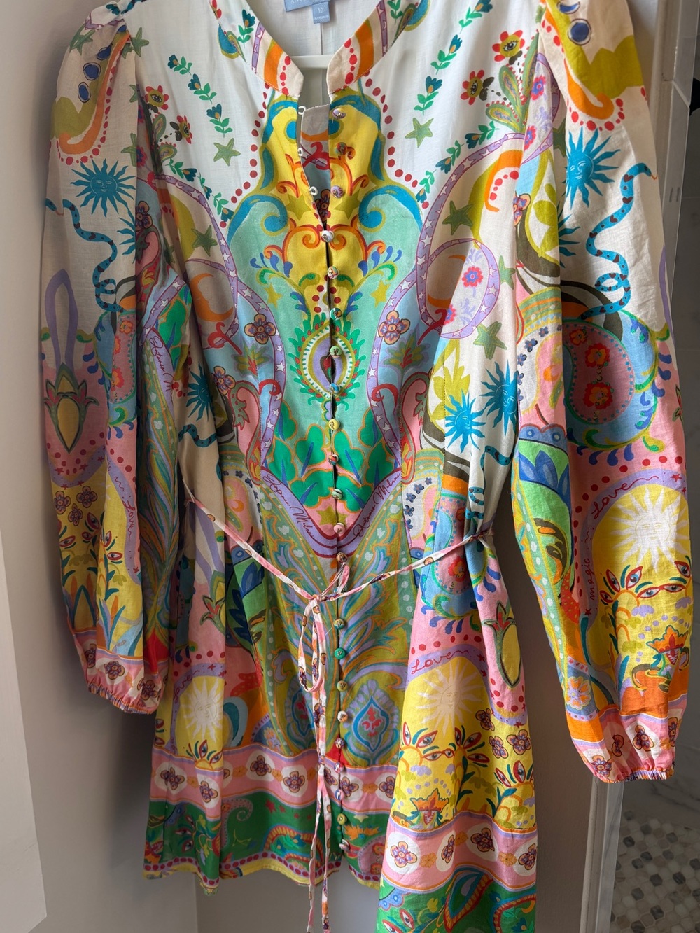 Vibrant Multicolor Paisley Button-Front Tunic Dress